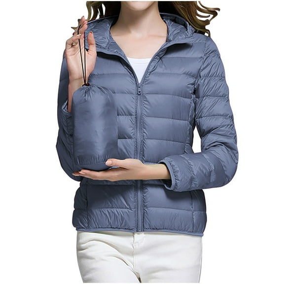 Packable Puffer Jacket for Women Lightweight Thermal Long Sleeve Zip Up Coat Navy 5XL