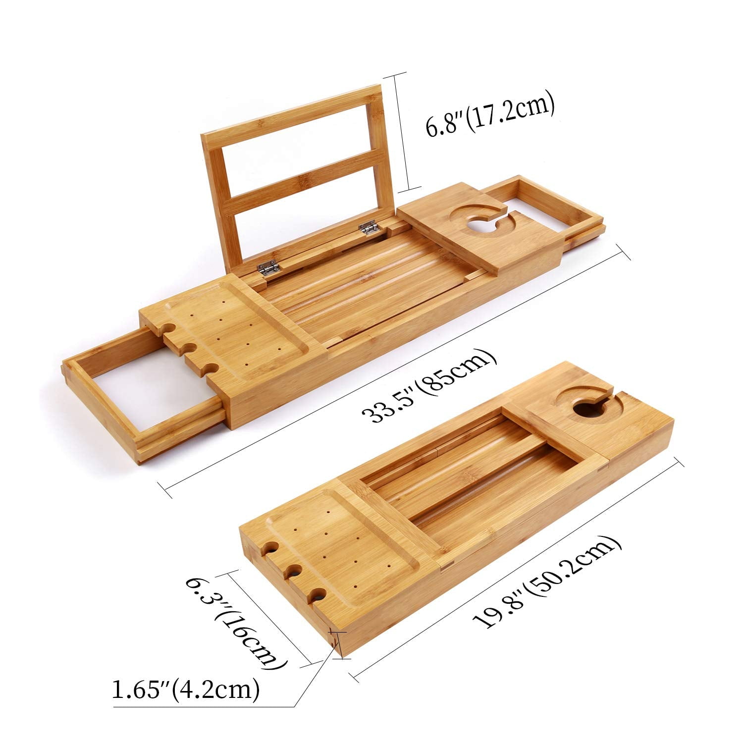 Utoplike Bamboo Bathtub Caddy Tray Bath Tray for Tub, Adjustable Bathroom Bathtub Organizer with Book Tablet Wine Glass Cup Towel Holder
