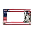 thumbnail image 1 of Metal Patriotic License Plate Frame with USA Flag and Statue Design, Standard Size for Cars, Trucks, SUVs, RVs, Rust-Resistant with Pre-Drilled Mounting Holes, 1 of 5