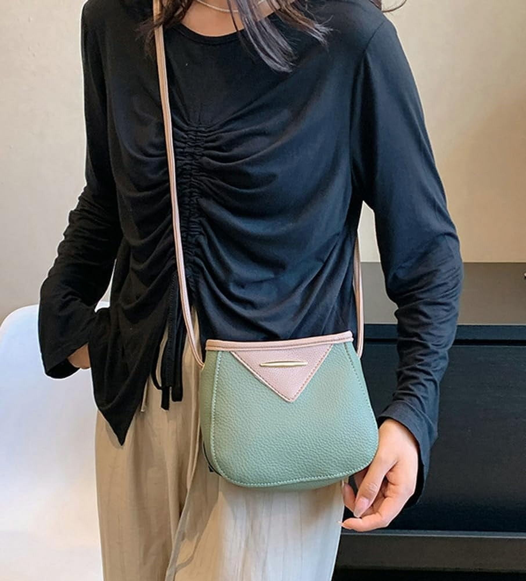 Womens Retro PU Leather Shoulder Crossbody Bag Small Cute Tote Purse Handbag Bucket Top Handle Satchel 2pcs