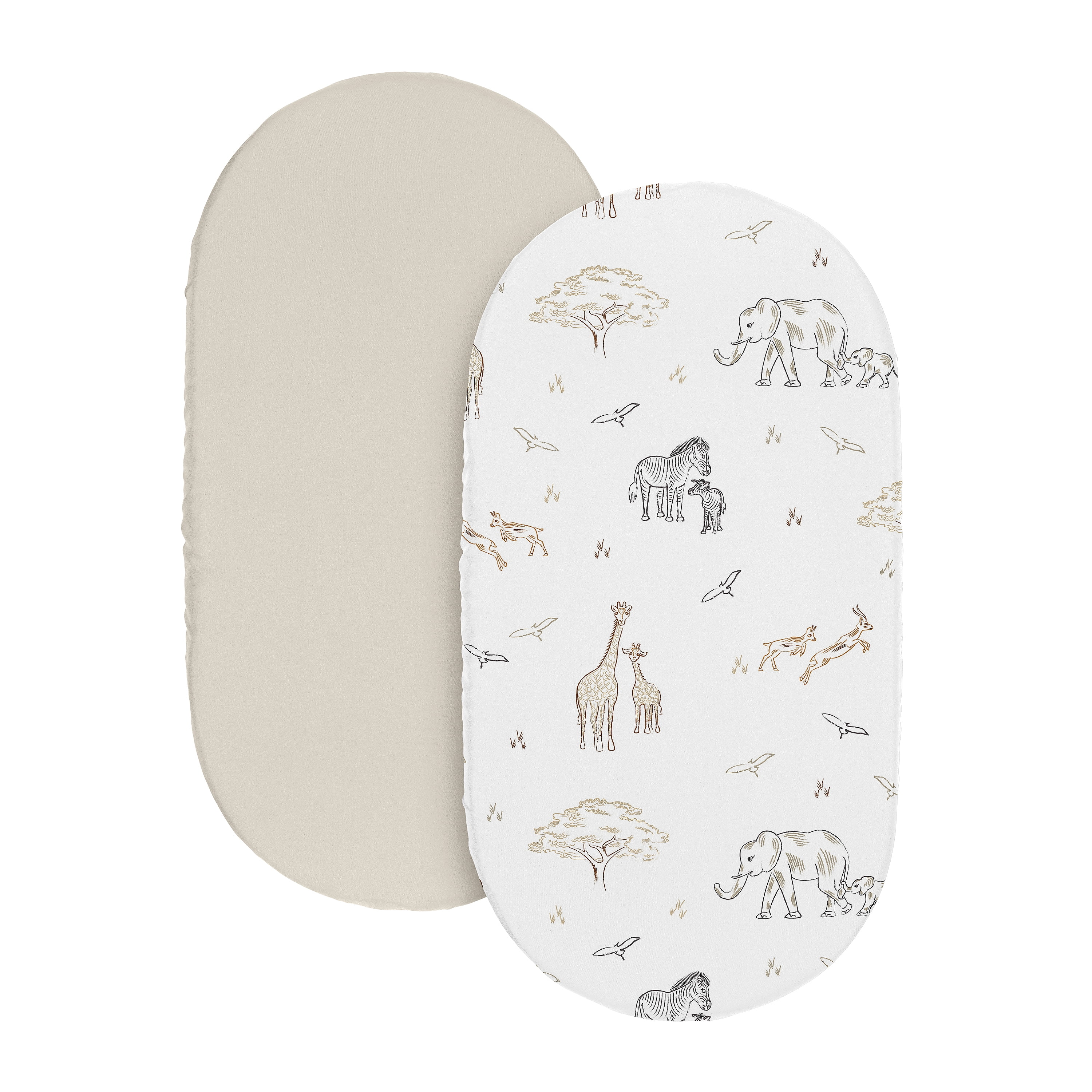 Sweet Jojo Designs Serengeti Animals Taupe Grey Beige Baby Bassinet Fitted Sheets 2 Piece Set