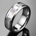 thumbnail image 2 of 8mm Natural Mother of Pearl Inlay Tungsten Wedding Ring for Women Beveled Edge Size 7-12, 2 of 5