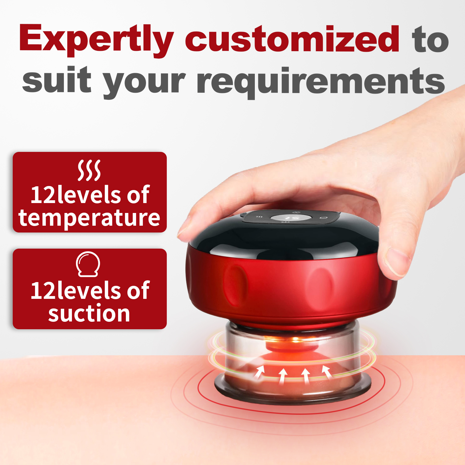TISSCARE 5-in-1 Electric Cupping Massager Kit – 12-Level Temperature & Suction Control for Muscle Relaxation, Includes 2 Replaceable Cups