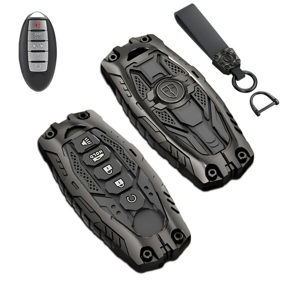 Zinc Alloy Metal Key Fob Case Cover Protector Shell Compatible with Nissan Altima Sentra Rogue Pathfinder Murano Armada Maxima Versa(5 Buttons