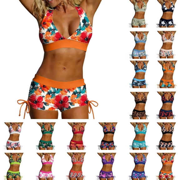 Husipze Womens Bikini Swimsuits Two Piece Floral Print Bathing Suits with Shorts Sporty Swimwear for Beach Mint Green M