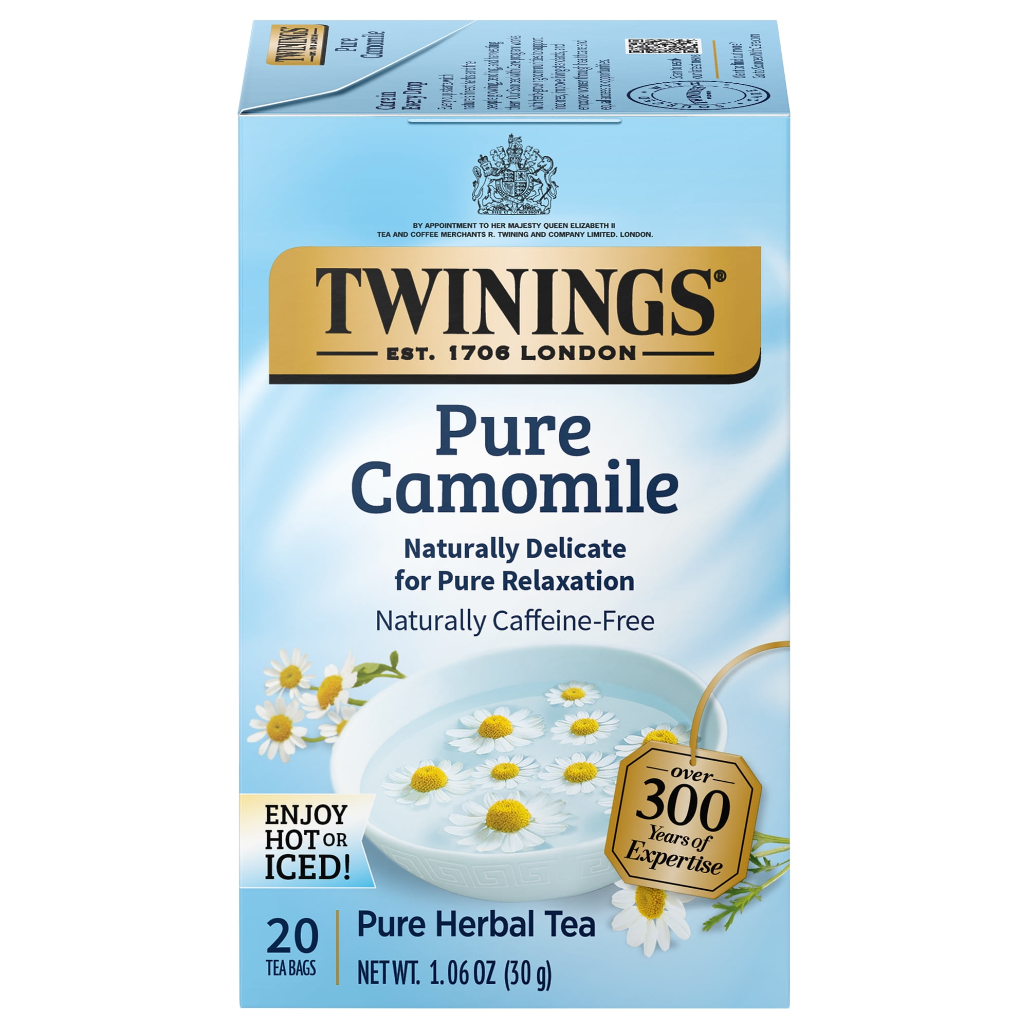 (4 pack) Twinings Pure Camomile Herbal Tea Bags, Caffeine Free, 20 Count Box