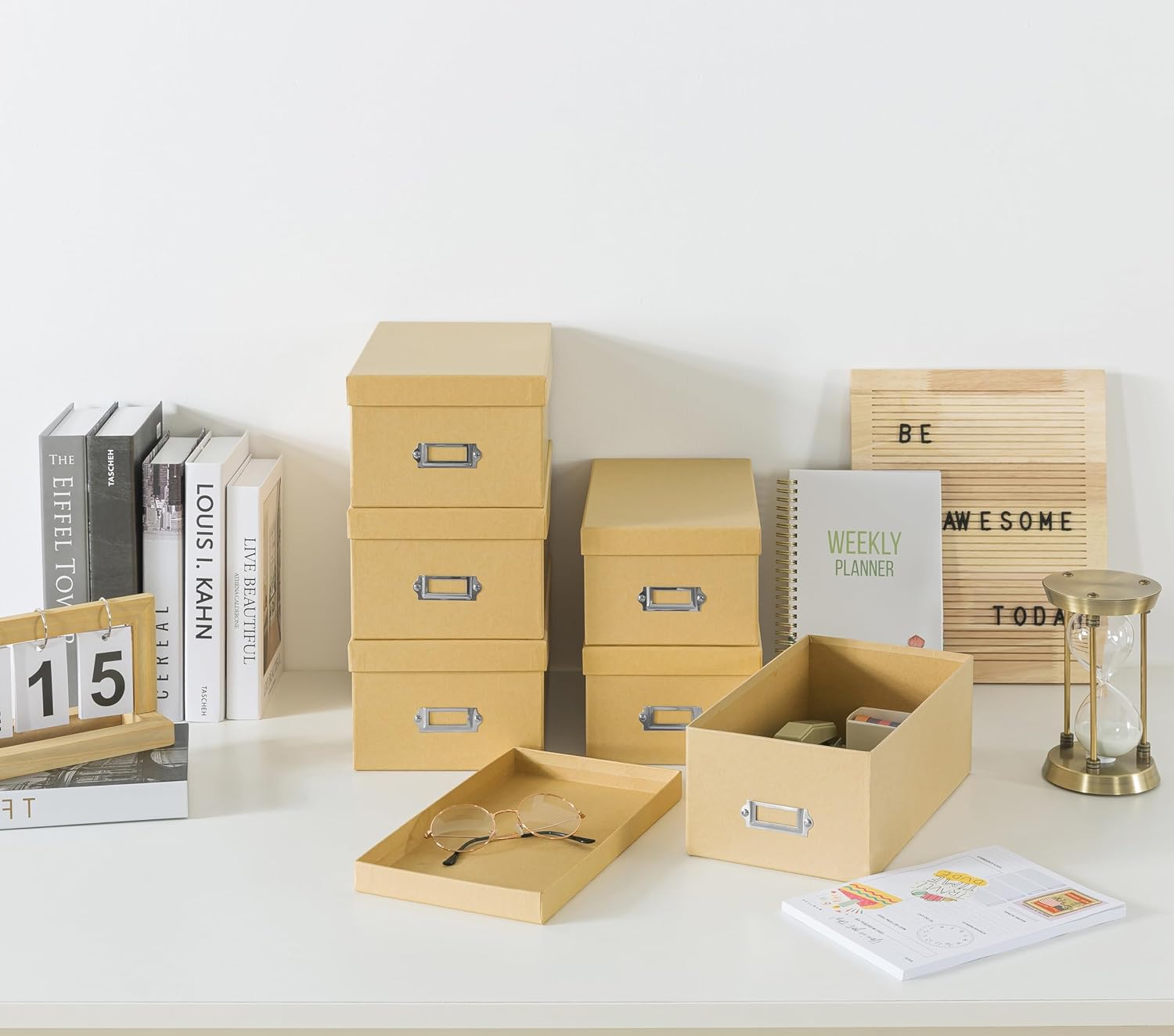Kraft Storage Boxes - Set of 6 (3 Large, 3 Medium)