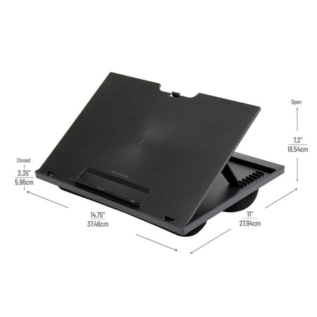 Mind Reader - Lap Desk Laptop Stand, Bed Tray, Collapsible, Cushion, Portable, Dorm, Plastic, 14.75"L x 11"W x 7.3"H - Black