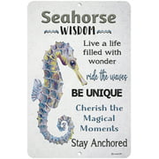 Dyenamic Art Seahorse Wisdom Metal Sign Blue Coastal Quote Aluminum Decor (8x12)