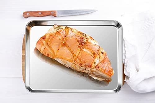 9 Inch Baking Cookie Sheet, Oven Pan Tray Stainless Steel Sheet Pan for Kitchen, Oven Bakeware for Multi Uses, Shiny Look & Dishwasher Safe, Healthy & Heavy Duty, 4Pcs