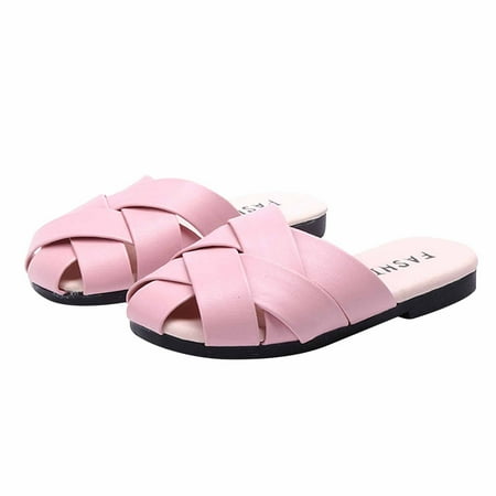 5 Years Little Big Girls Sandals Soft Sole Anti-Slip Summer Princess Dress Toddler Shoes Baby Girls Cute Weave Hollow Out Non-slip Soft Sole Beach Roman Sandals Slippers Pink