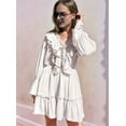 thumbnail image 5 of Womens V Neck Casual Long Sleeve Dresses Summer Loose High Waist Ruffle Pleated Cute Mini Short Dress White S, 5 of 8