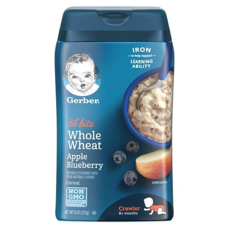 Gerber Lil Bits Whole Wheat Apple Blueberry Baby Cereal, 8 oz (Pack of 6)