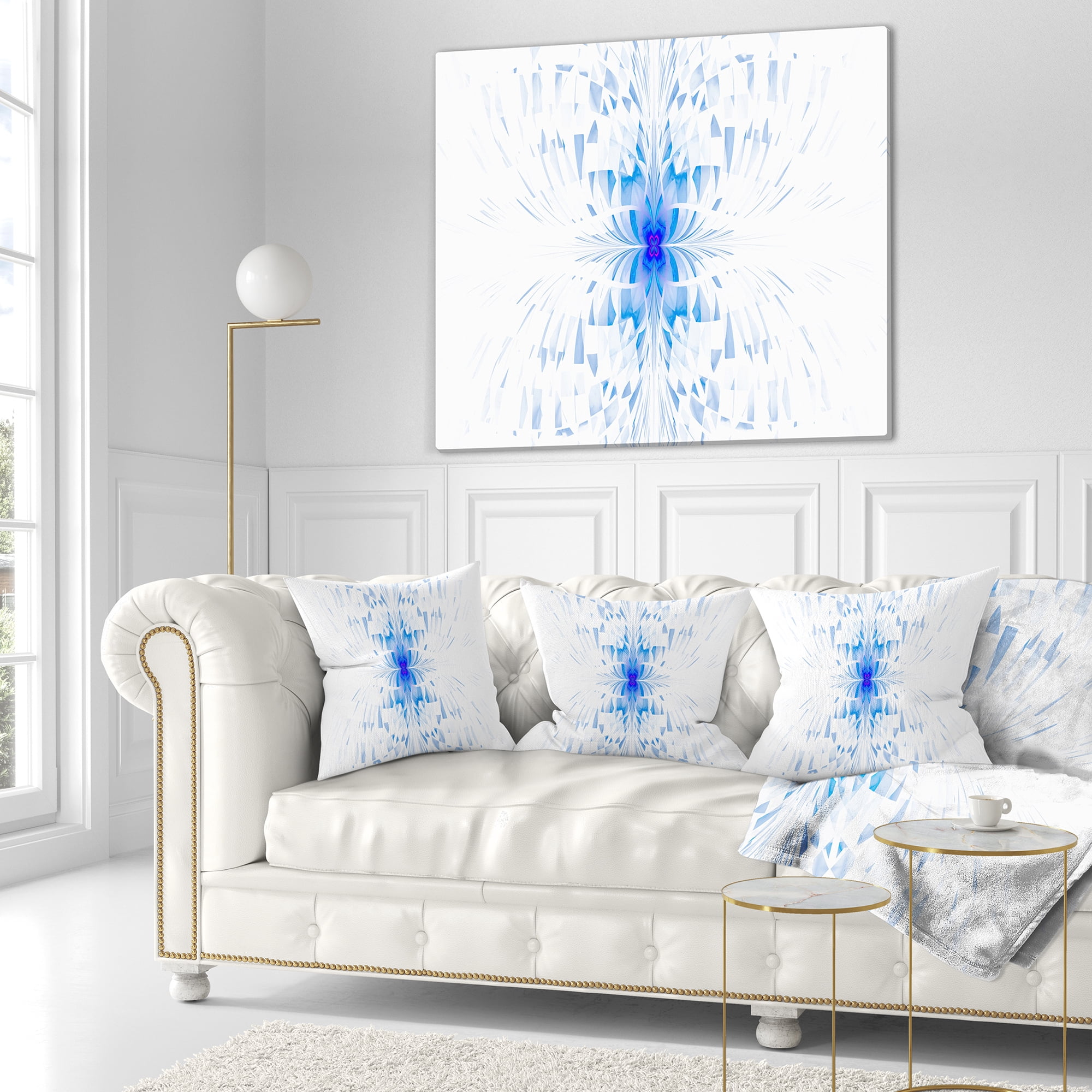 Designart Blue Butterfly Outline on White - Abstract Throw Pillow - 16x16