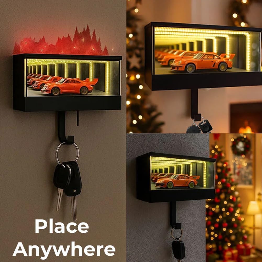 Infinity Garage Keychain, Infinity Garage Keychain Hanger, Keypit Garage Key Holder, Race Car Key Holder Wall Mount with LED, 3D Keys Rack Wall-Mounted, Suitable for Cars Lovers