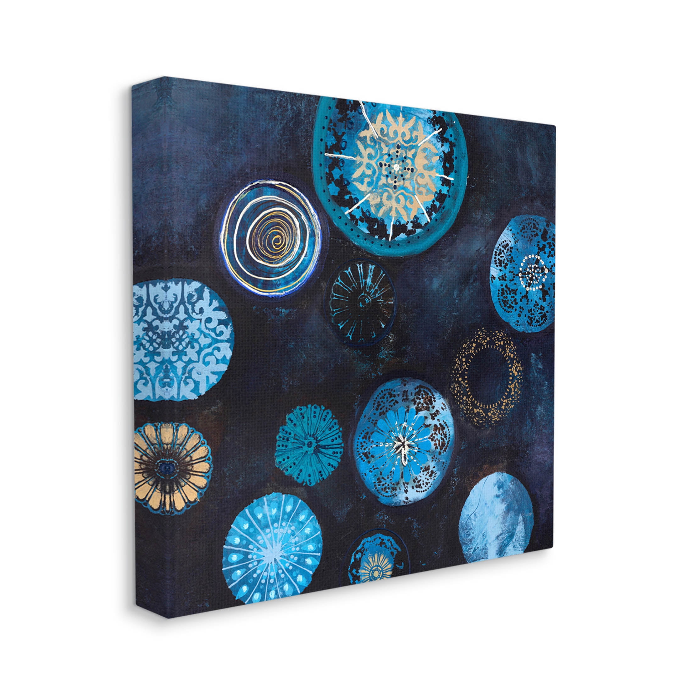Stupell Industries Blue Patterned Circles Arrangement Graphic Art Gallery Wrapped Canvas Print Wall Art, Design by Design Fabrikken