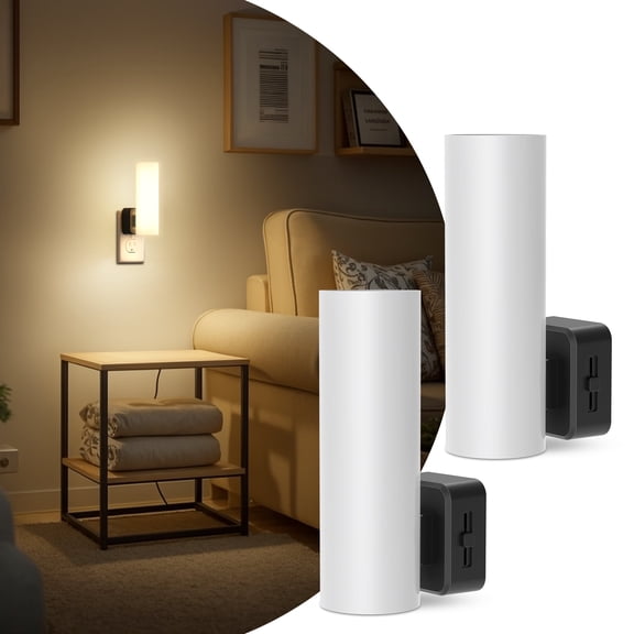 YANSUN 2 Pack Warm White 3000K Perforated Cylinder Night Light, Plug in Dimmable with Dusk to Dawn Sensor