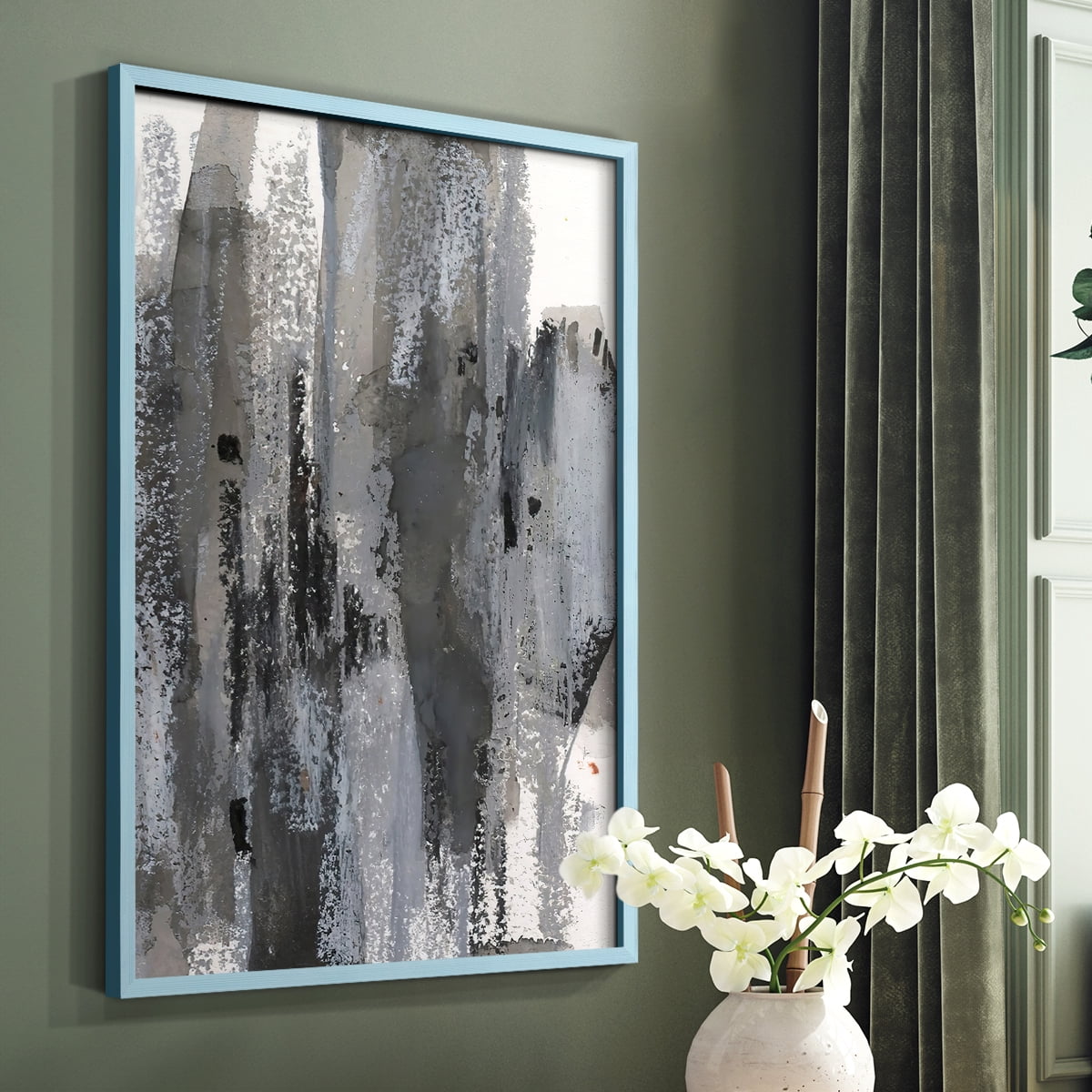 Loft Pastel III Framed Print in Blue Solid Wood Framed Print No Nail Hanging