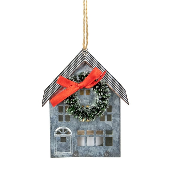Northlight 3.5" LED Lighted Galvanized House with Wreath Christmas Ornament