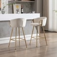 thumbnail image 2 of Bar Stools Set of 2, Modern Bar Height Stools Chairs with Round Back and Gold Metal Legs, Velvet Upholstered Tall Barstools for Home Bar, Kitchen Counter Bar Chairs for Dining Room, Cream, 2 of 8