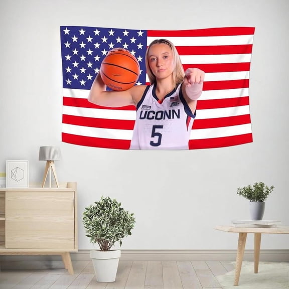 Paige Bueckers Decorative American Flag Double-Stitched Indoor Outdoor Wall Hanging Tapestry, Perfect for Bedroom, Living Room & Dorm Decor, Black