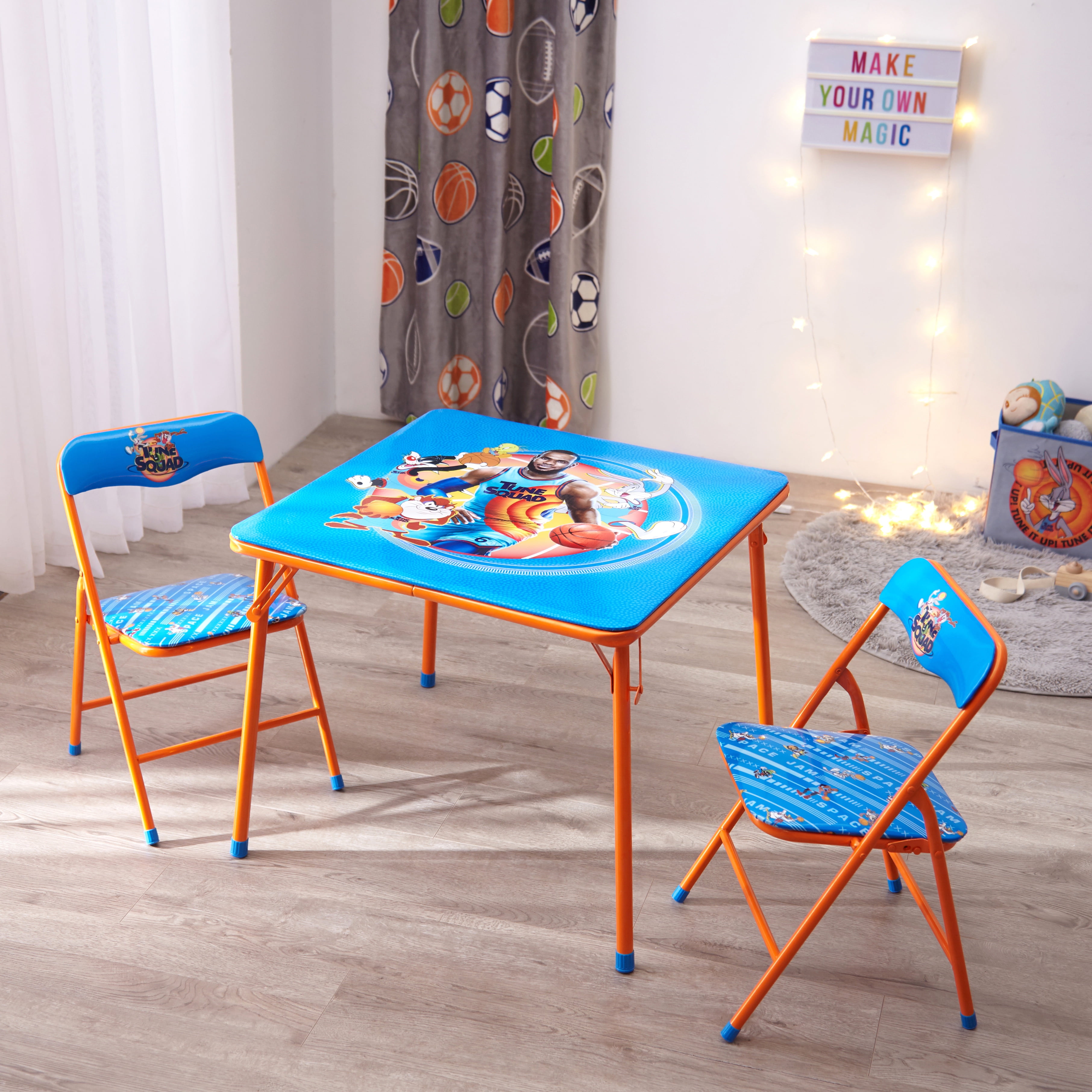 Space Jam 3 Piece Folding Table and Chair Set, 24" L x 24 x 18.5