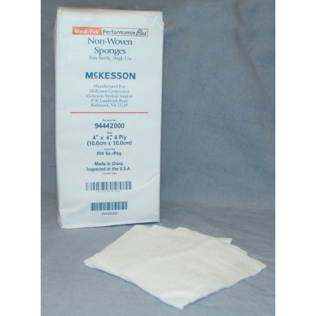 NonWoven Sponge  McKesson  Polyester / Rayon 4-Ply 4 X 4 Inch Square NonSterile  94442000 - Case of 2000