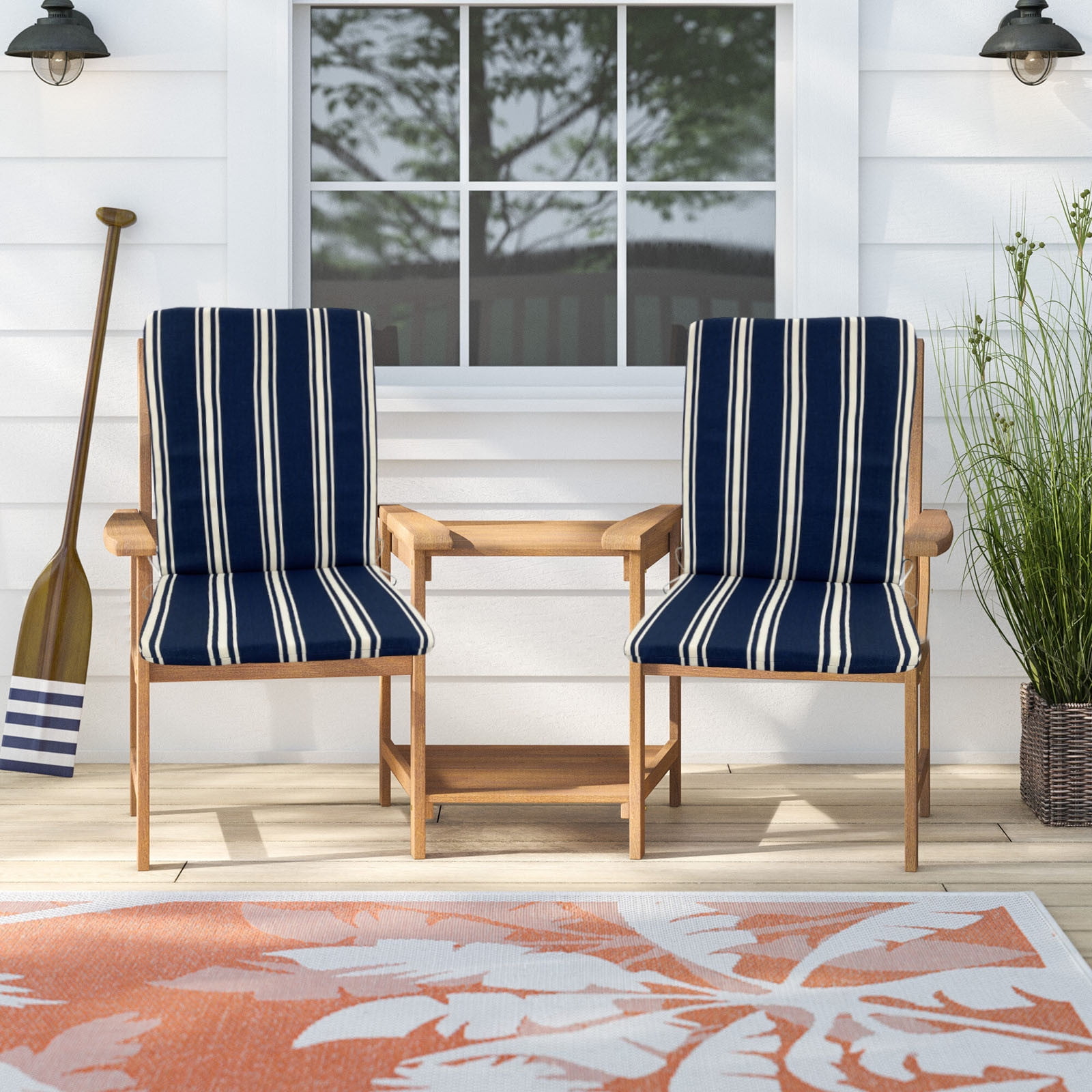 Outdoor Rocking Chair Cushions High Back Patio Seat Cushions with Ties Water-Repellent Fade-Resistant All Weather Patio Furniture Cushions for Garden Porch Dining Decor
