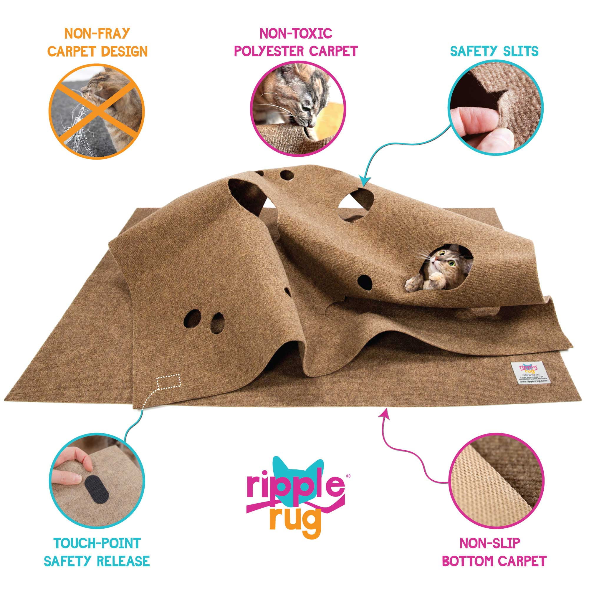Cat Play Mat, Cat Activity Play Mat, Collapsible Pet Rug with Heart-shaped  and Square Holes, Interactive Cat Activity Rug for Small or Large Cats