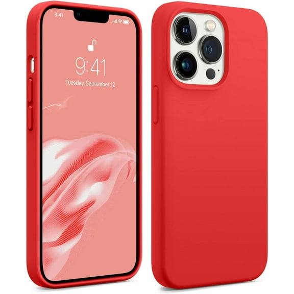 Magnetic for iPhone 13 Pro Max Phone Case, [Compatible with MagSafe][Military Shockproof Protection] Silicone Case with Soft Anti-Scratch Microfiber Lining, 6.7 inch, Strawberry