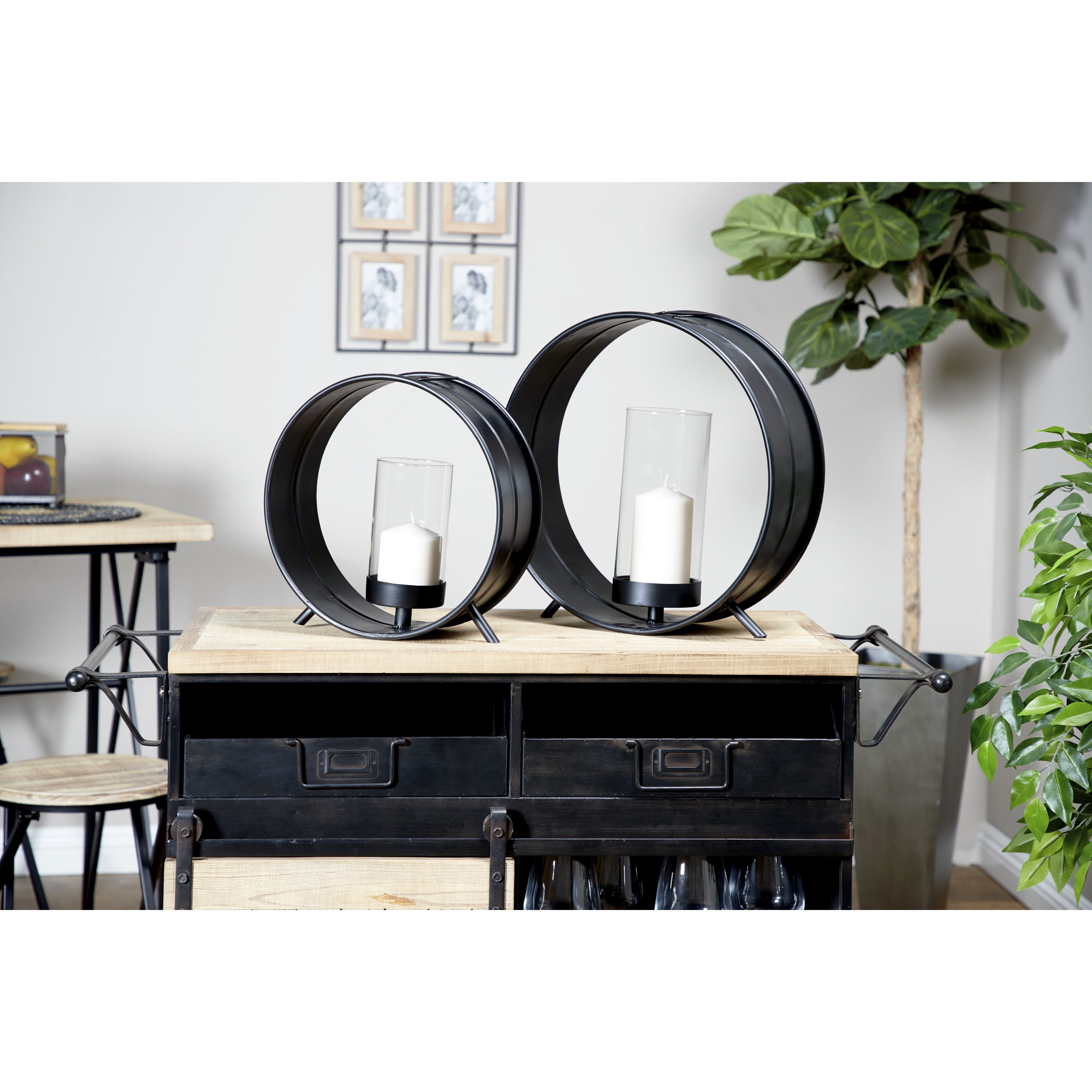 DecMode 16", 12"H Industrial Candlestick, Black, 2 - Pieces
