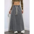 thumbnail image 6 of Women'S Casual Elastic High Waist A Line Long Maxi Flare Denim Skirt Gray M, 6 of 9