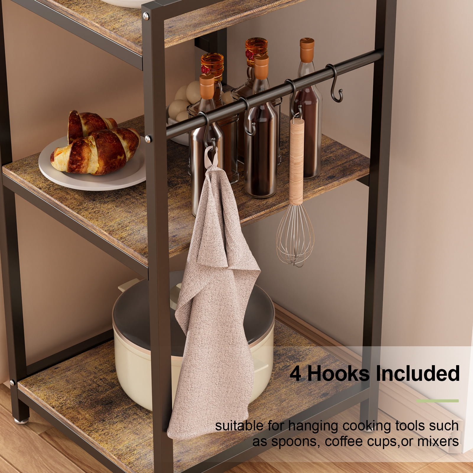 SHUO Y - Storage Rack, Stand with Storage Shelves for Mini Fridge, 5-Tier Cabinet Microwave Stand Baker Rack, Utility Storage Shelf for Dorm Kitchen