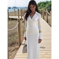 thumbnail image 5 of Womens Long Sleeve Maxi Dress Deep V Neck Ruched Bodycon Elegant Semi Formal Wedding Guest Dresses White M, 5 of 10