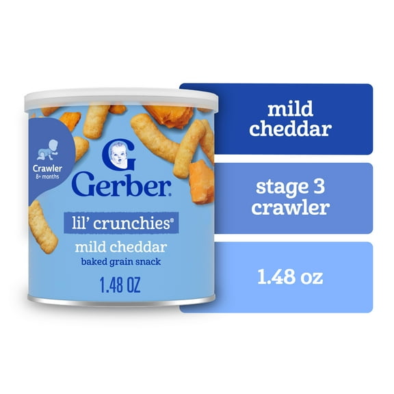Gerber Stage 3 Baby Food Snacks, Mild Cheddar Lil' Crunchies, Baby Led Feeding 1.48 oz