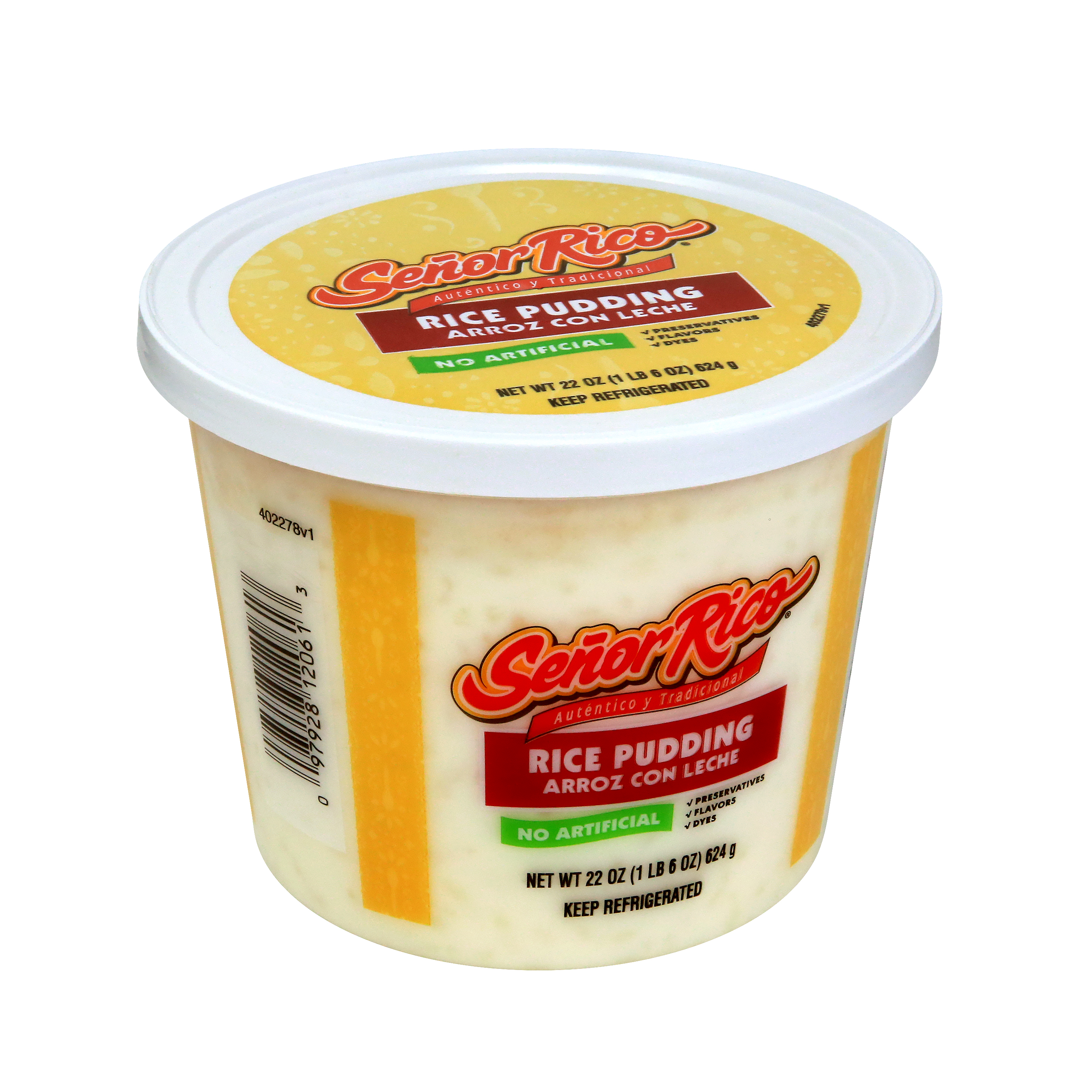 Senor Rico Rice Pudding, 22 oz Plastic Tub, Refrigerated, 1/2 Cup Serving, Gluten-Free