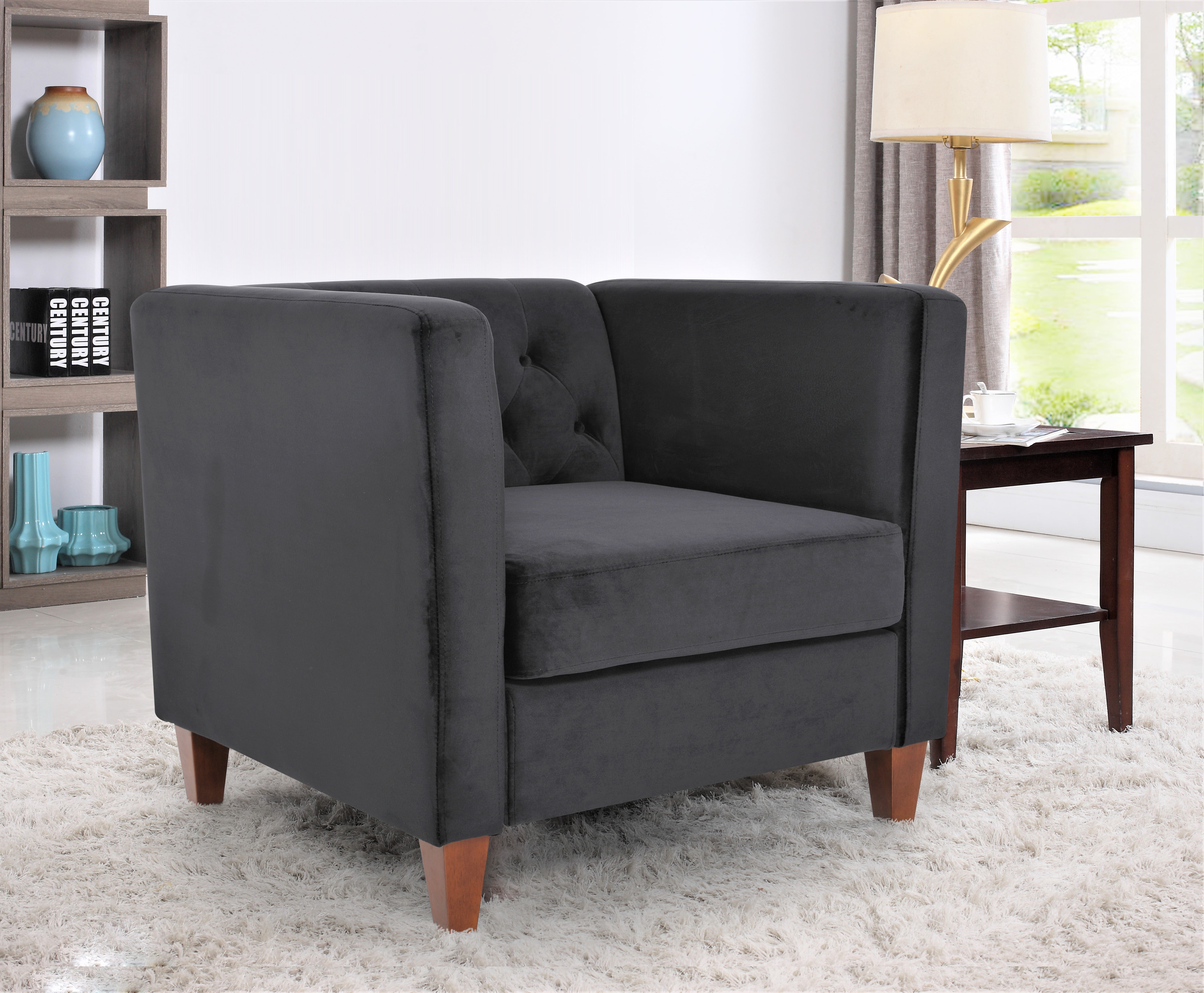 Uspridefurniture Omnisphere 33.07'' Velvet Square Armchair -Black