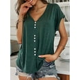 thumbnail image 2 of XCHQRTI Women V Neck Button Tshirt Casual Summer Loose Tee Tops, 2 of 5