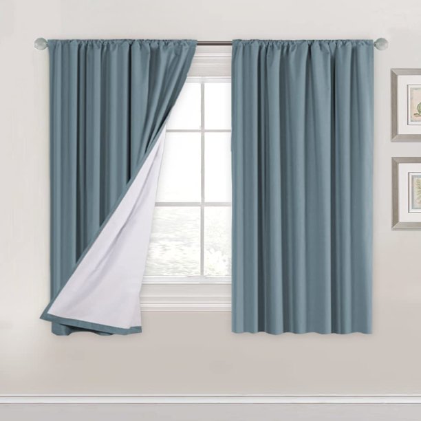 Cortinas 100% opacas blancas de 84 pulgadas de largo que bloquean la luz completa con revestimiento blanco suave para dormitorio, sala de estar, tratamiento de ventana con aislamiento térmico, juego de 2 panelesRod Pocket-stone Blue52W x 54L