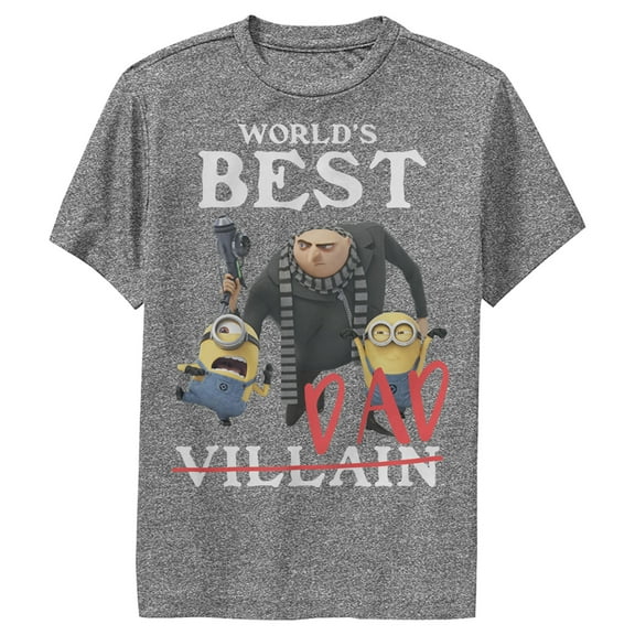 Boy's Despicable Me World's Best Dad Gru and Minions  Performance Graphic Tee Charcoal Heather Small