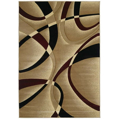 - Designer Home Angles Area Rugs - 510-21334 Solid & Striped Burgundy Swirls Wavy Lines Stripes Rug