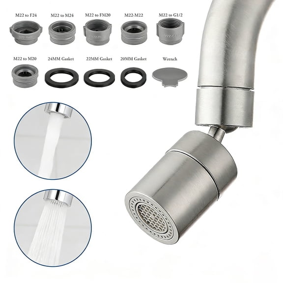 ZHZFKQ Kitchen Faucet Head Replacement,Splash-Proof Faucet Aerator,360° Rotatable Kitchen Sink Sprayer Kitchen Faucet Aerator,Silver