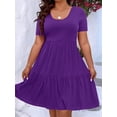 thumbnail image 2 of LWavelet Women's Plus Size Tiered Dress Short Sleeve Round Neck Casual Ruffle Hem Mini Dress Purple 5XL, 2 of 3