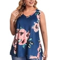thumbnail image 2 of Plus Size Tank Tops for Women Floral Print Sleeveless BaBydoll Vest Shirts Loose Fit V Neck Pleated Blouse Tee, 2 of 8