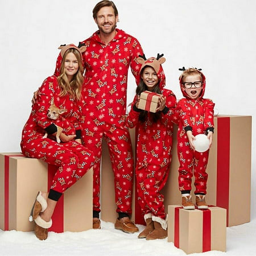 Sinhoon Christmas Family Matching Hoodie Pajamas Reindeer One Piece Jumpsuit Zipper Pjs for Adult Kids Baby