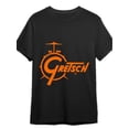 thumbnail image 1 of T-Shirt Graphique Logo Tambour Gretsch Noir pour Hommes - Manches Courtes, 100 % Coton, Coupe Décontractée, Lavable en Machine, Col Rond, Design Imprimé Orange, T-Shirt Batteur, 1 of 7