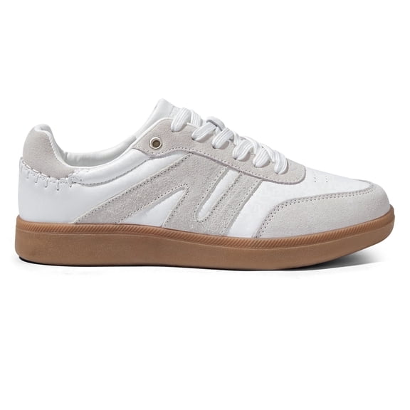 LUCKY STEP Womens Classic Retro Gum Sole Fashion Sneakers Genuine Leather Anti Slip Casual Shoes,White&Grey