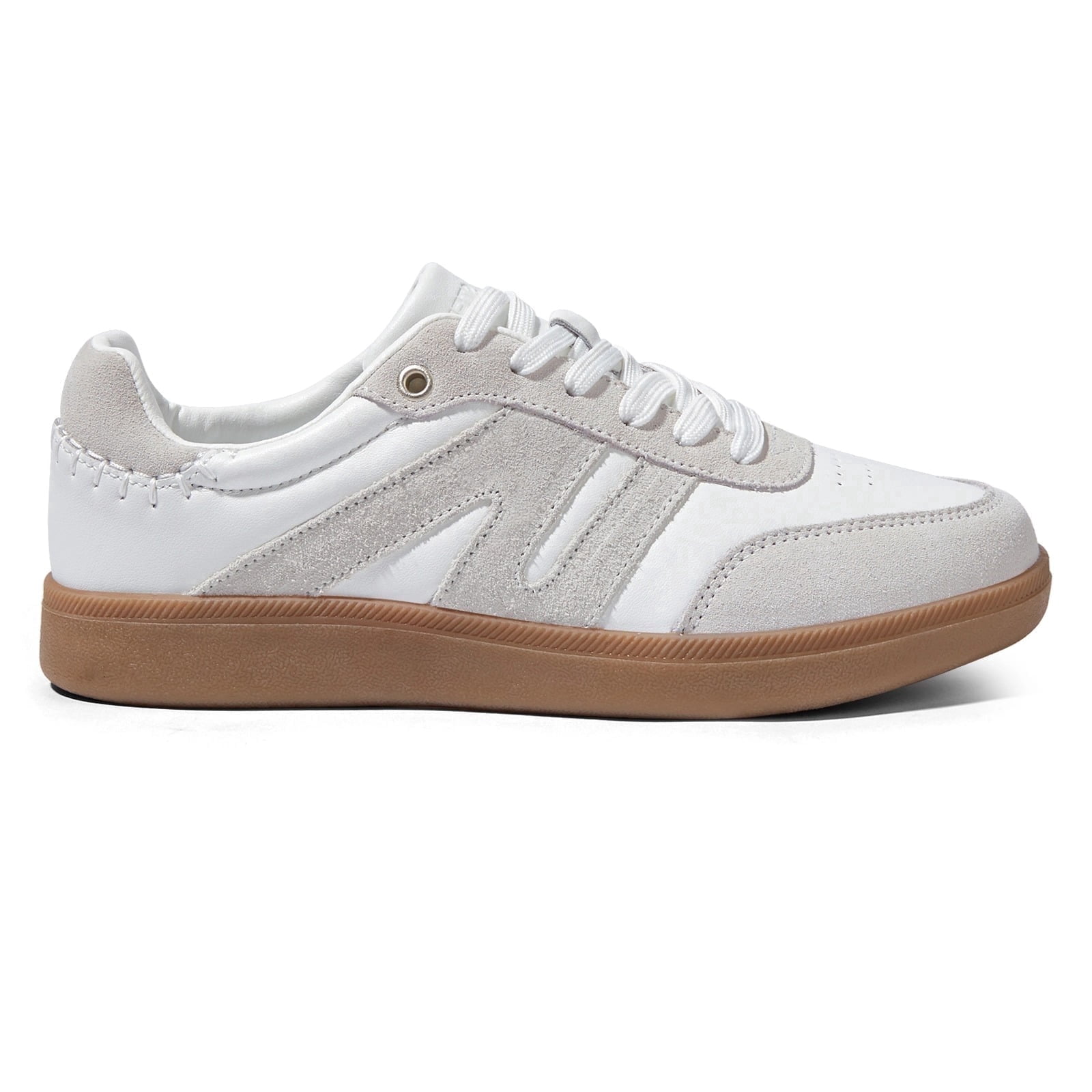 LUCKY STEP Womens Classic Retro Gum Sole Fashion Sneakers Genuine Leather Anti Slip Casual Shoes,White&Grey