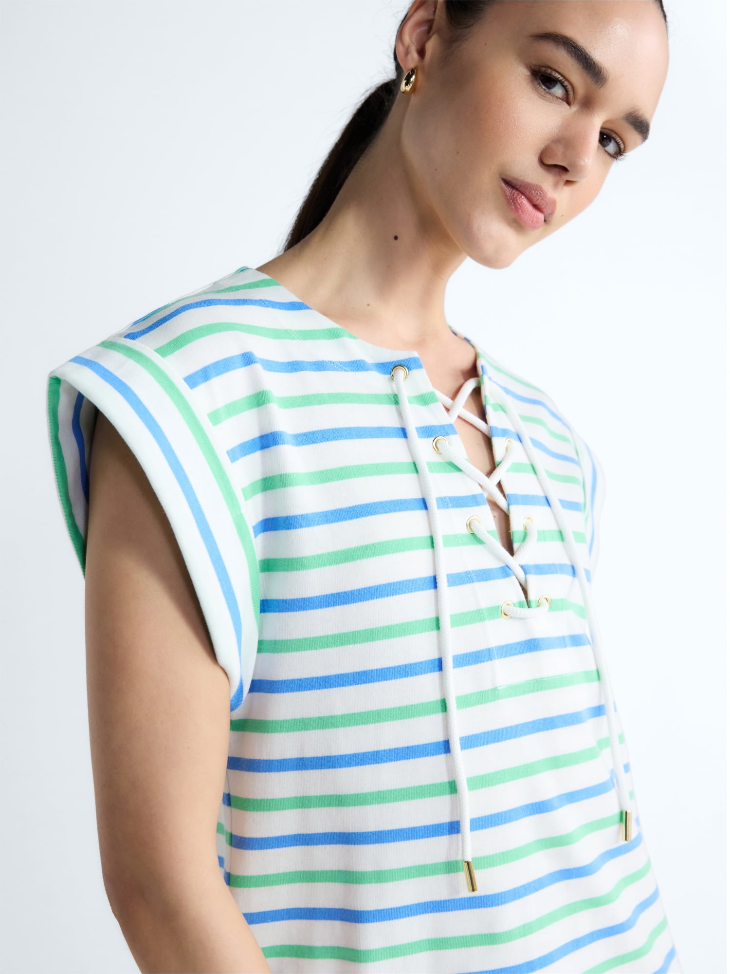 Free Assembly Women's Lace Up Cotton Mini Dress, Sizes XS-XXL