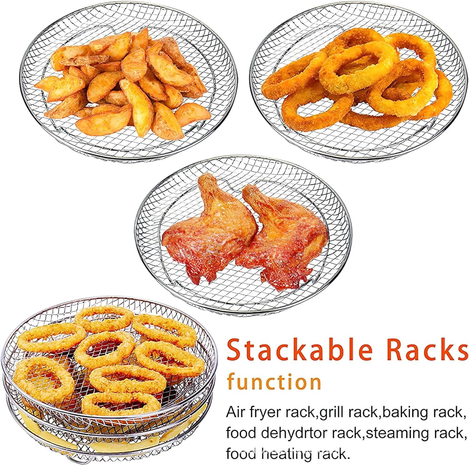 GoXteam Round Air Fryer Rack Set of 3, Stackable Multi-Layer Stainless Steel Dehydrator Rack, 7.8in Round Air Fryer Accessories for Cosori, Instant Vortex, Nuwave Air Fryer